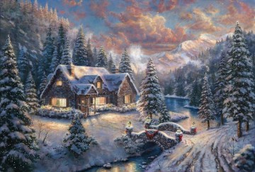 Noël haut pays Thomas Kinkade Peinture à l'huile